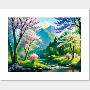 Gorgeous Spring River with Colorful Trees Posters and Art